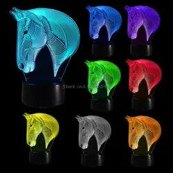 Лошадь Спальня 3D иллюзия светодиодный свет ночи изменение Цвет touch настольная лампа настольная Прямая поставка