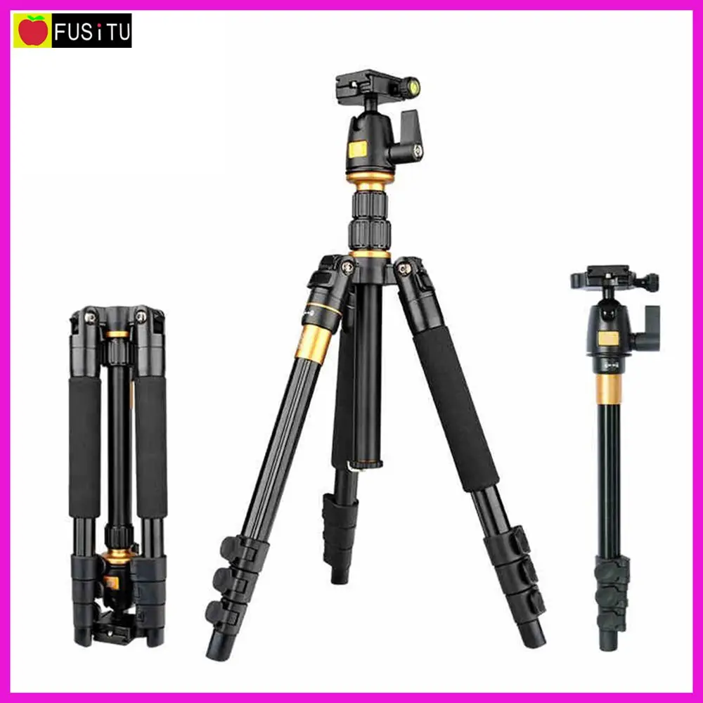 

QZSD Q-555 Q555 Portable Magnesium Aluminium Tourism Travel Tripod Monopod with Ball Head and Pocket for DSLR Camera