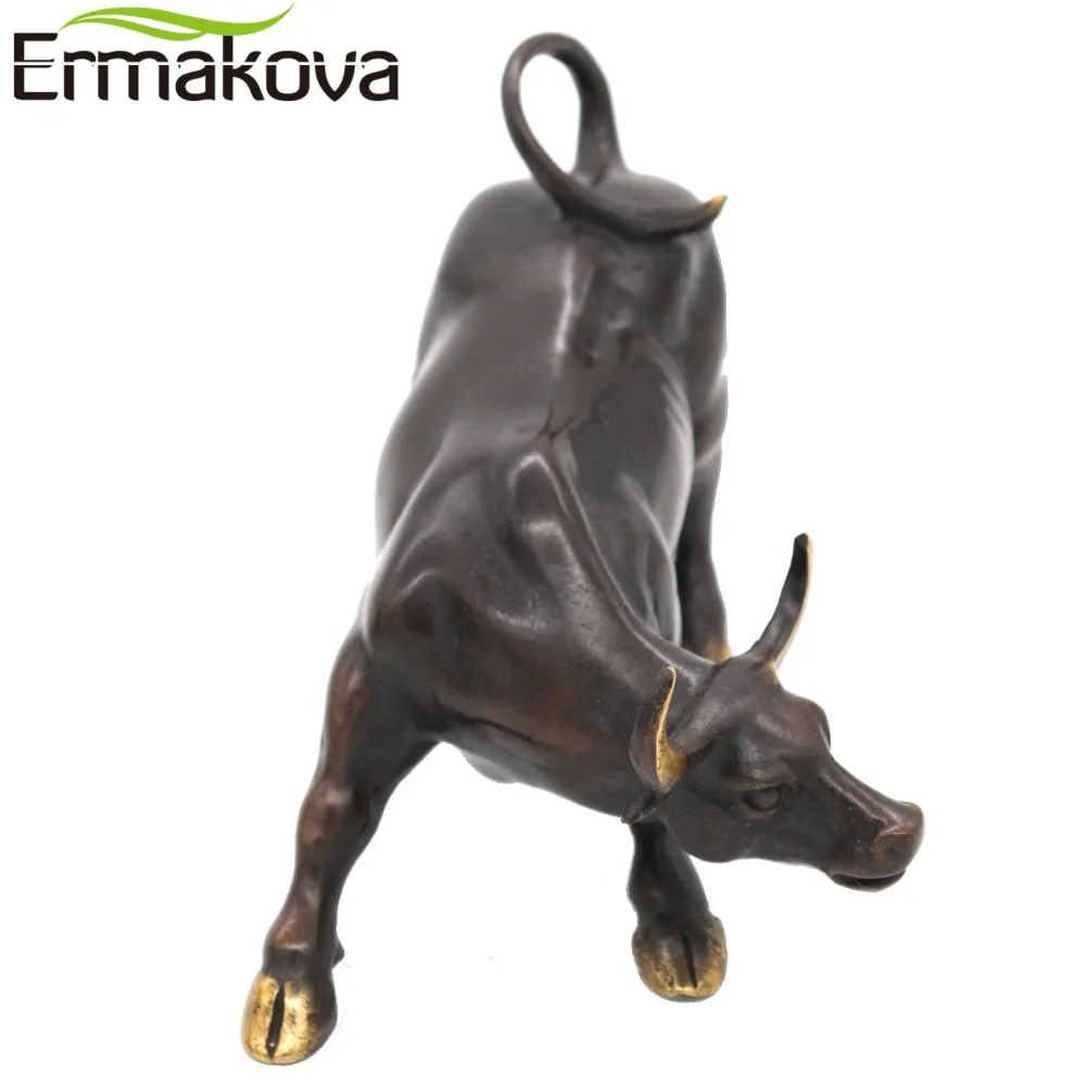 ERMAKOVA 11 5 см (4 дюйма) Латунная настенная уличная Статуэтка быка Ox заряжаемая на