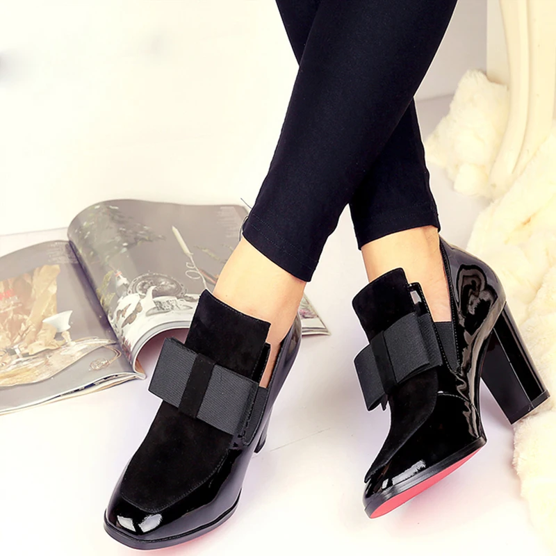 

2018 New Spring Autumn High Heels Pumps Square Toe Genuine Leather Shoes Women Ladies Black Sexy Chaussure Femme