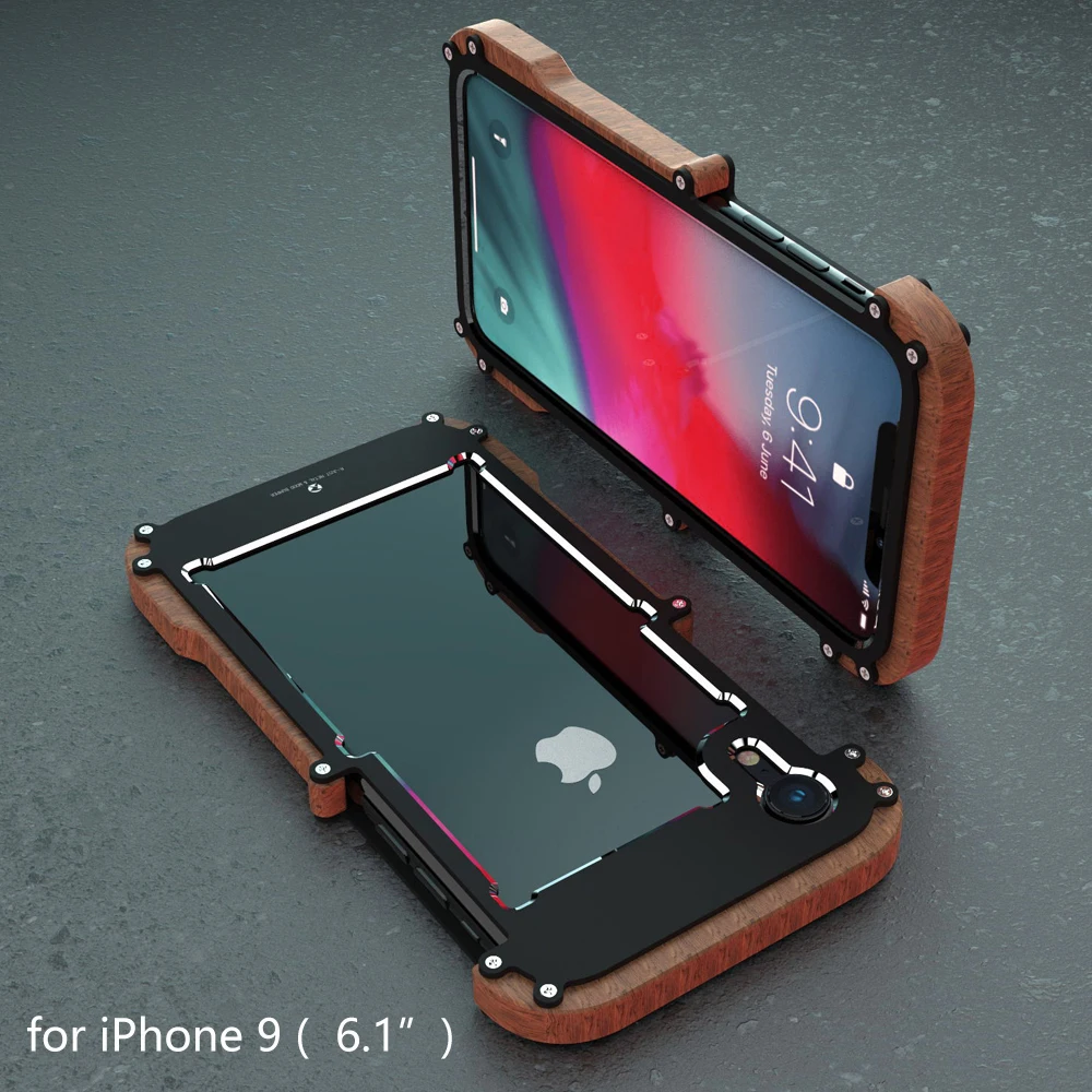 R-просто для iPhone XS MAX чехол Роскошный Жесткий деревянный металлический алюминиевый сплав Броня противоударный чехол для телефона для iPhone X XR задняя крышка