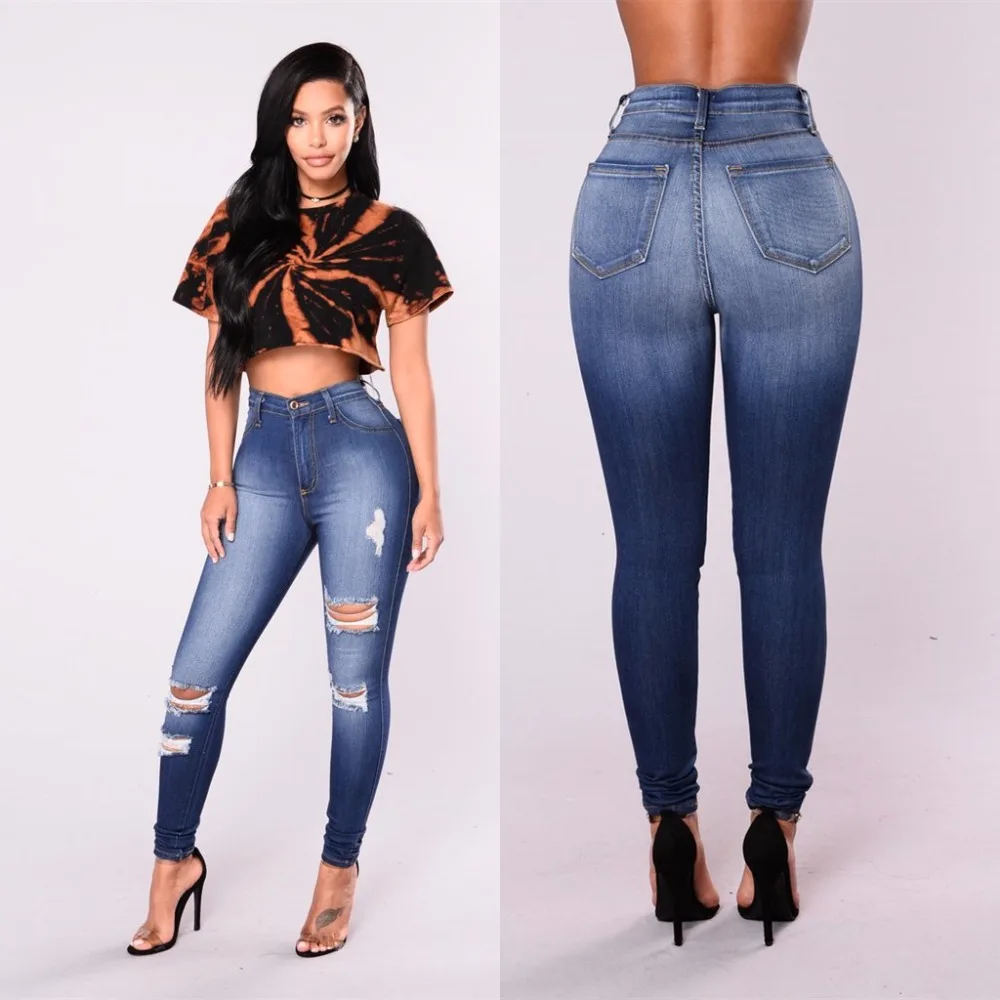 2018 New jeans woman ripped Stretch cotton high waist jeans Casual ...