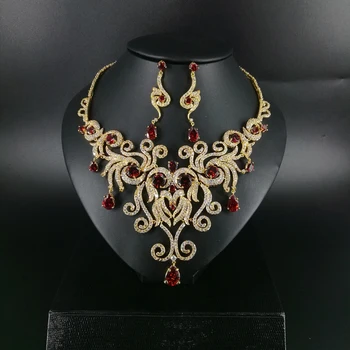 

2020 NEW fashion luxury noble retro RED water drop zircon necklace earring set,wedding bride dress jewelry set free shipping!