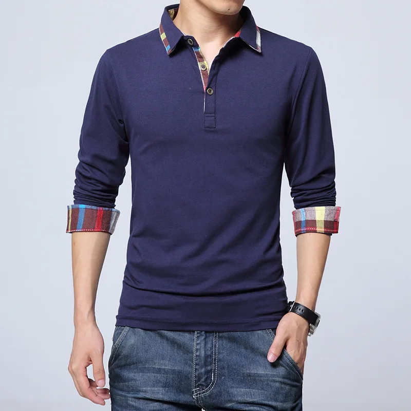 Kayphil Spring and Autumn Men Polo Shirt Solid Color Long Sleeve