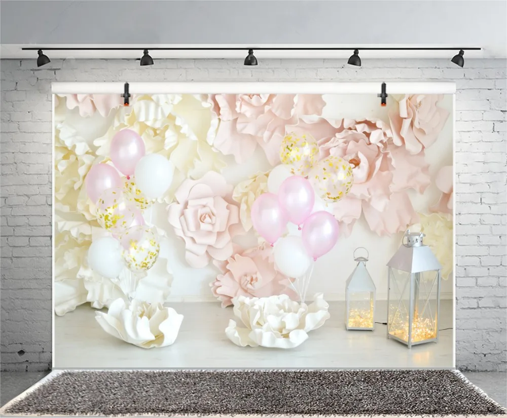 Laeacco Blooming Flowers Balloons Lamp Baby Newborn Photography Background Customized Photographic Backdrop For Photo Studio