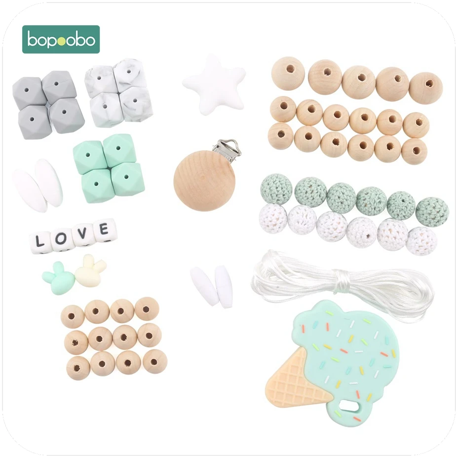 

Bopoobo 1Set Wood Teether Ice Cream Crochet Beads Octagonal Beads DIY Set High Quality BPA Free Baby Accessories Molar Teeth