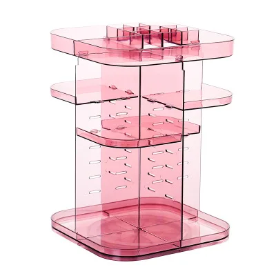 360-degree Rotating Makeup Organizer cosmetic Display Case round jewelry storage rack box Adjustable Cosmetic Storage Rack - Цвет: wine a