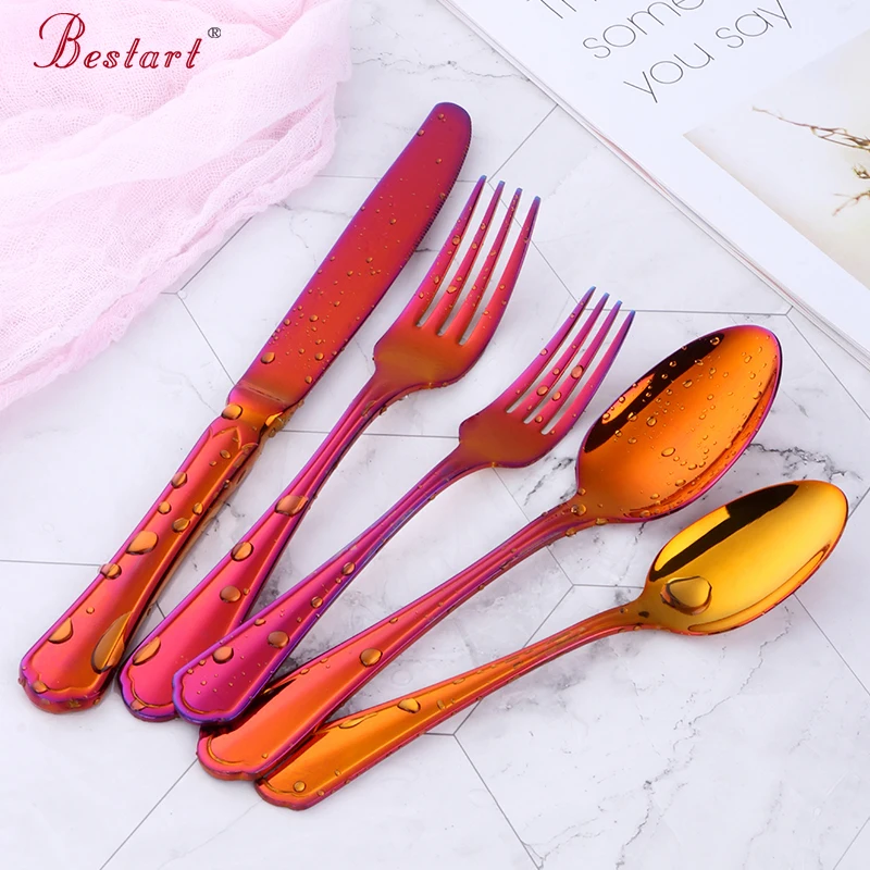 

18/10 Stainless Steel Red Plated Flatware Set 5pcs Dinner Spoon and Fork Set Luxeery Kitchen Utensils Tableware Cutlery Sets