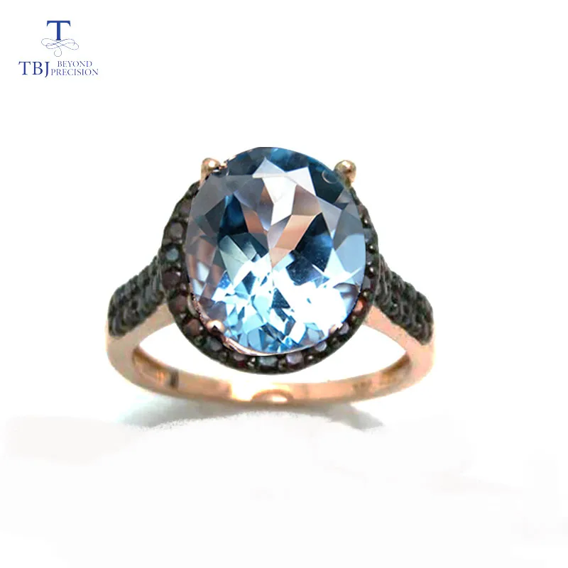 

TBJ,big size 5.5ct sky blue topaz women gemstone ring in 925 silver jewelry with natural garnet side stone,fine gemstone jewelry