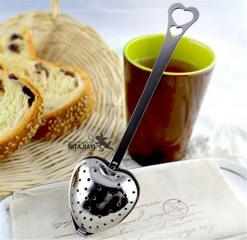 New 100 pcs Heart Shaped Filter Tea Balls Stainless Steel Tea Strainers Oblique Tea Stick Tube