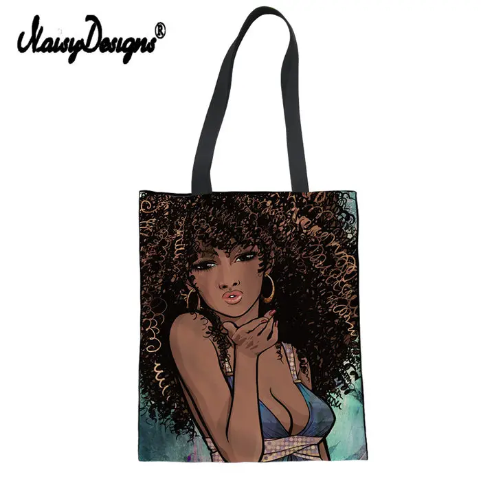 Бесшумные дизайнерские льняные холщовые женские сумки-тоут Bolsas Tela Eco Shoulder Shop Art Afro Lady с принтом женские пляжные хлопковые сумки на заказ Роскошные - Цвет: LMJJ0052Z22