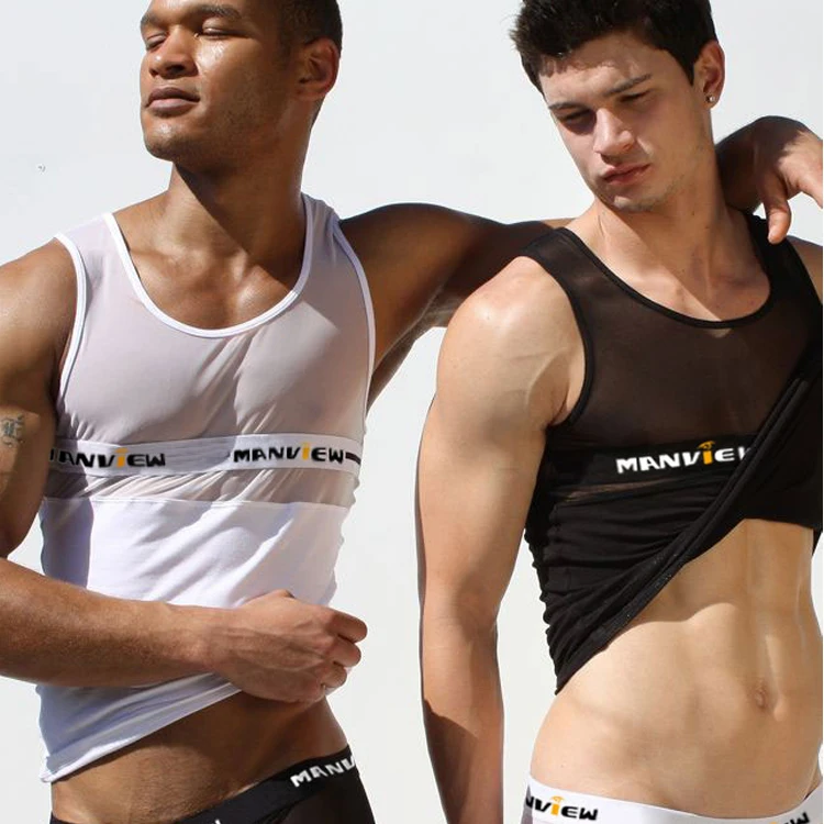 Mesh Mens Undershirt Transparent Tank 