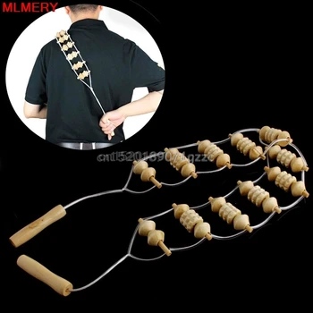 

1PC Beige Wooden Wheel Body Neck Back Waist Care Roller Self Massager New #H027#