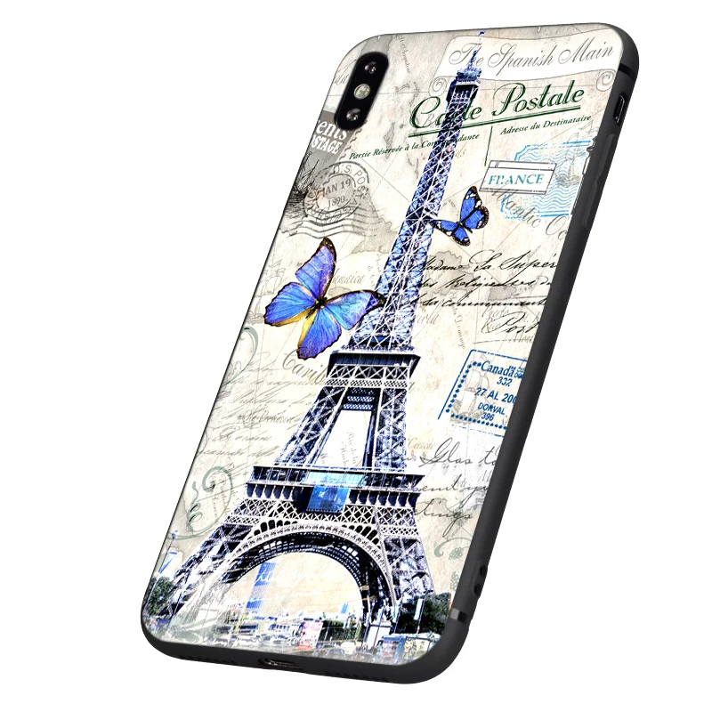 Черный чехол из ТПУ для iphone 5 5s se 6 6s 7 8 plus x 10 силиконовый XR XS 11 pro MAX с Эйфелевой