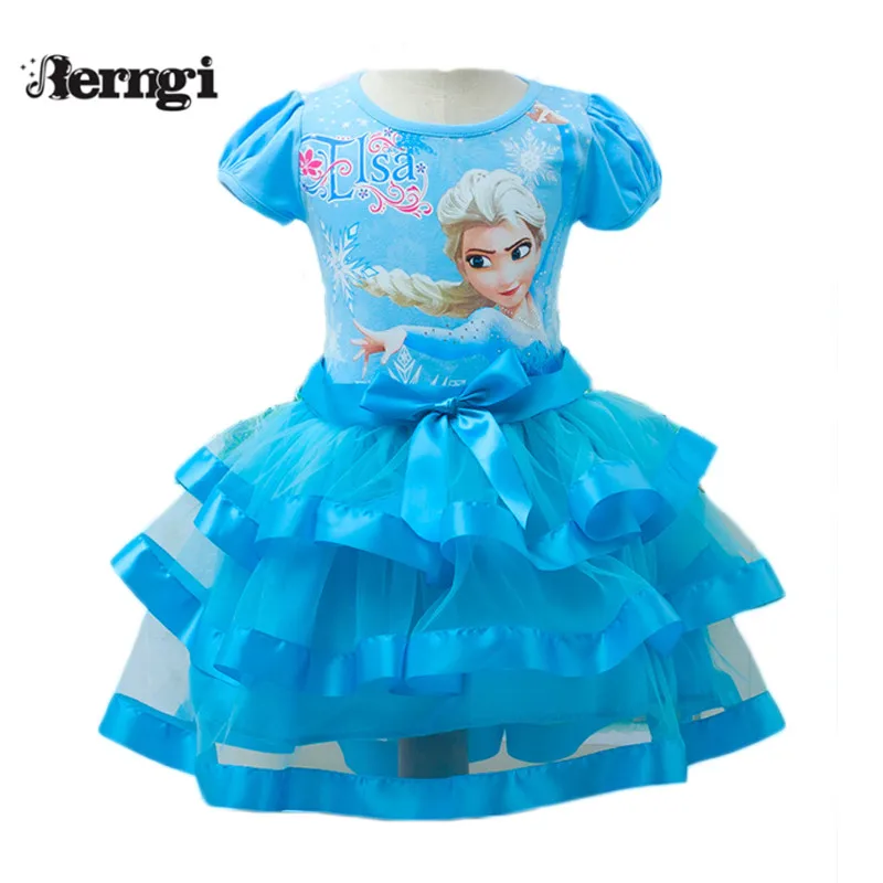 Цена Berngi Новое Брендовое стильное платье пачка с короткими рукавами для девочек, платье Вечерние принцессы Анны, карнавальный костюм Снежной Ко...