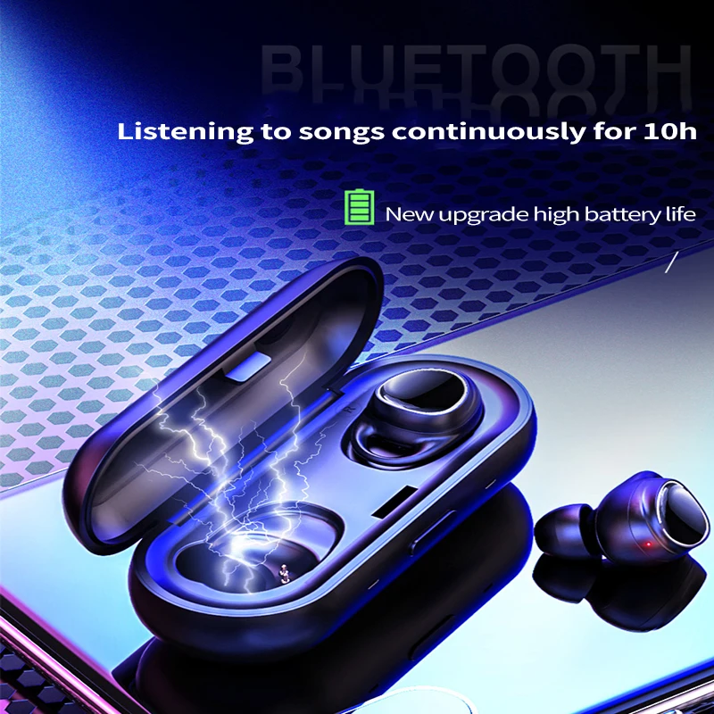 

TWS True Wireless Bluetooth Earbuds - 10 Hours Playtime Stereo Sound 5.0 In-Ear Earphones, Built-in Microphone for Phones