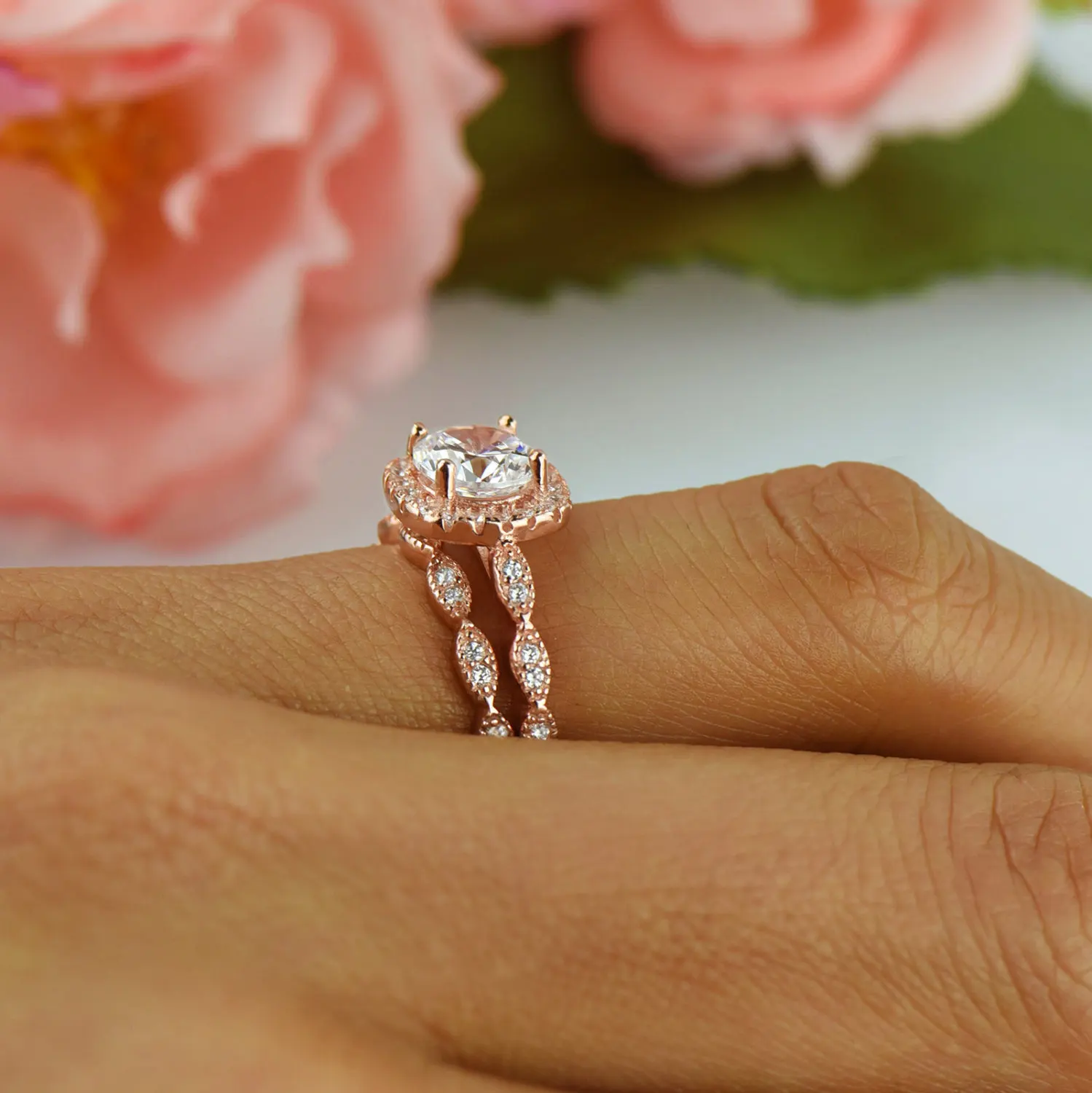 Двойной набор 14 к розовое золото кольца с бриллиантами Квадратные Кольца Anillos De Bague или Jaune Bizuteria кольцо для женщин Свадебные ювелирные изделия кольцо с аметистом