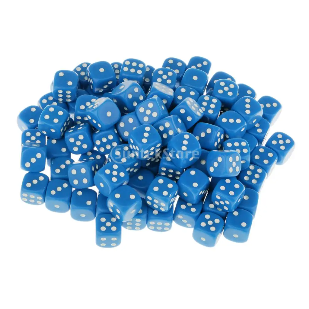 16mm 100pcs Acrylic Six Sided Spot Dice Party Games Dice Eight Colors