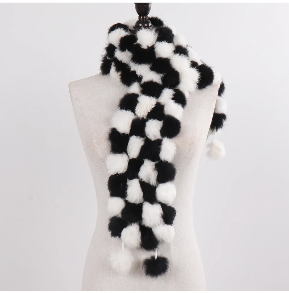 New Winter Women Real Rabbit Fur Scarf Natural Warm Rabbit Fur Muffler Girl Fashion Knitted Genuine Rabbit Fur Scarves