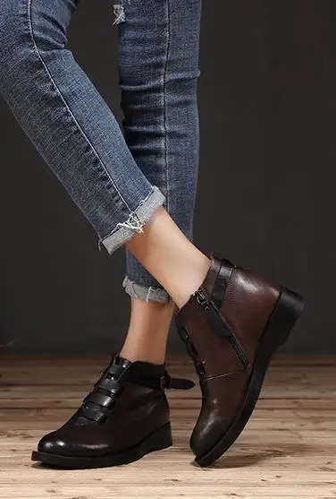 

2018 Autumn Winter New Original Martin Boot Girl Retro Leather Low with Fashion European and American Short Single Boots