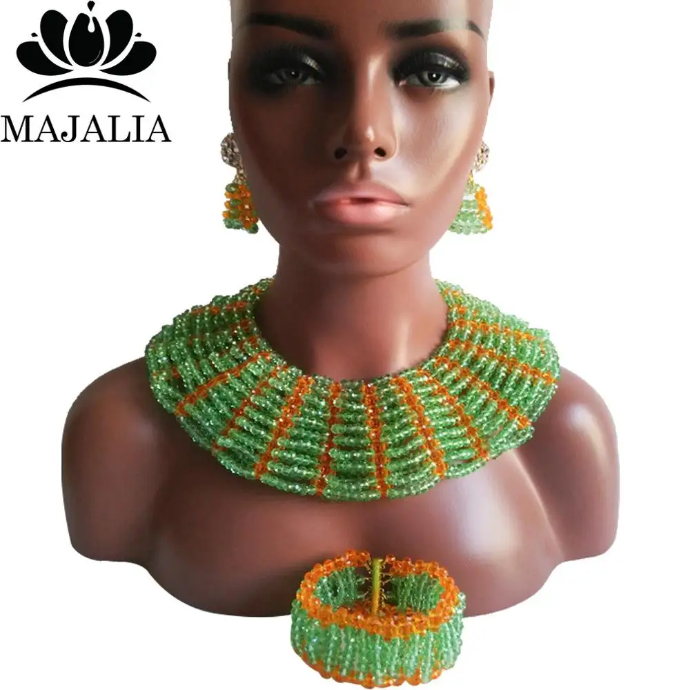 Мода нигерийские Свадебные африканские бусы комплект ювелирных изделий Браун Crystal ожерелье браслет серьги vv-234 - Окраска металла: 15