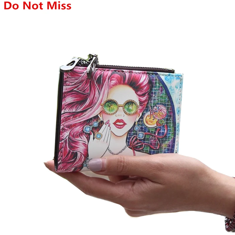 

Do Not Miss New Cartoon Graffiti Wallet for Girl High Quality Leather Short Women Wallet Designers PU Zipper Coin Pocket Purse
