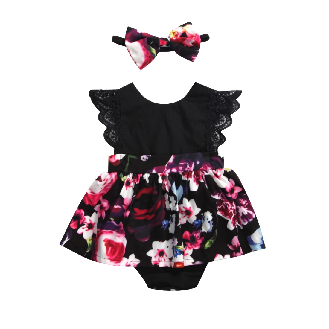 

2018 FOCUSNORM Newborn Baby Infant Girl Romper Tutu Dress Headband Floral Outfits Party Dress