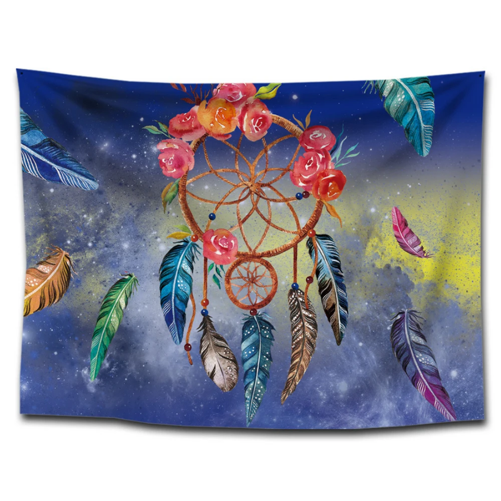 

Feathers Dream Catcher Tapestry Wall Hanging Sheet Table Couch Coverlet Beach Picnic Blanket Bedspread Home Yoga Mat 150x130cm