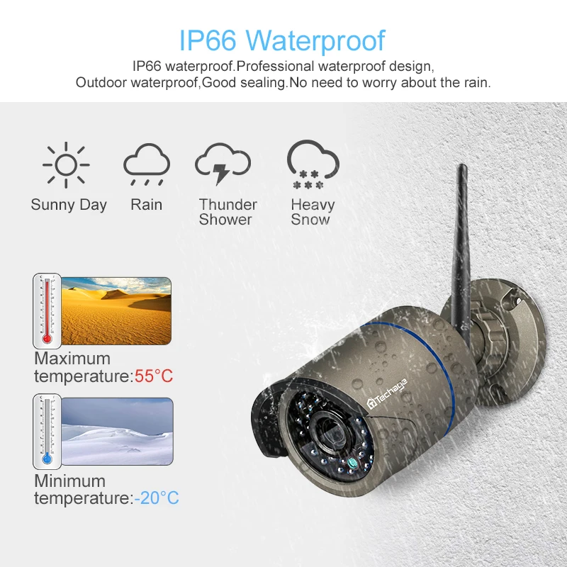  Techage H.265 4CH 1080P Wireless NVR Kit Wifi Security System 2MP Audio Sound Outdoor CCTV IP Camer - 32969172913