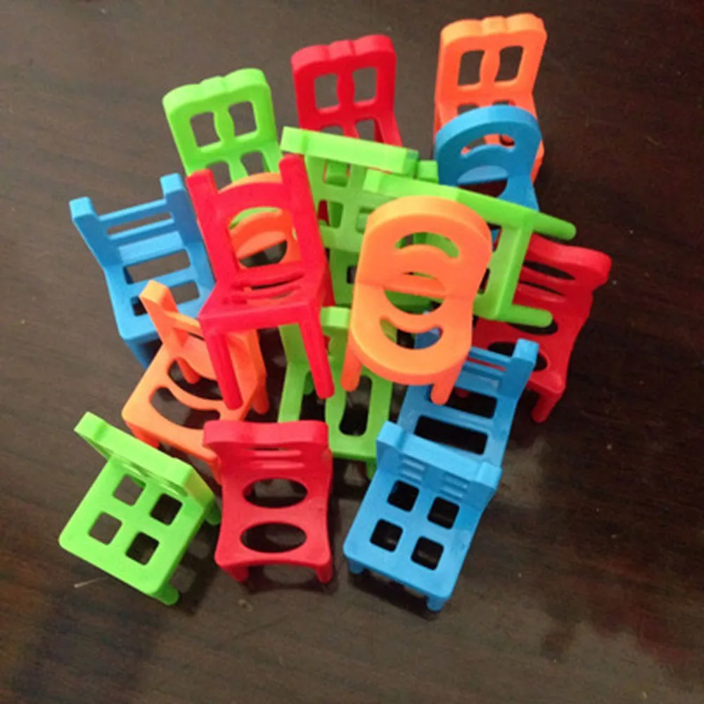 18PCS Mini Chair Toy Package Plastic Balance Stacking Chairs Desk Play