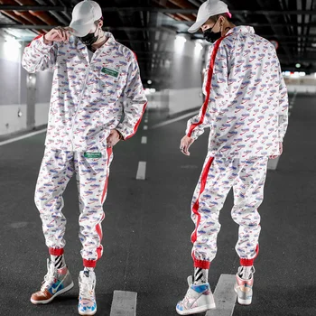 

2 Piece Sweatsuit for Men Jacket and Pants Casual Hip Hop Jogger Suits for Men Streetwear Drawstring Casual Clothes Mens M5S25