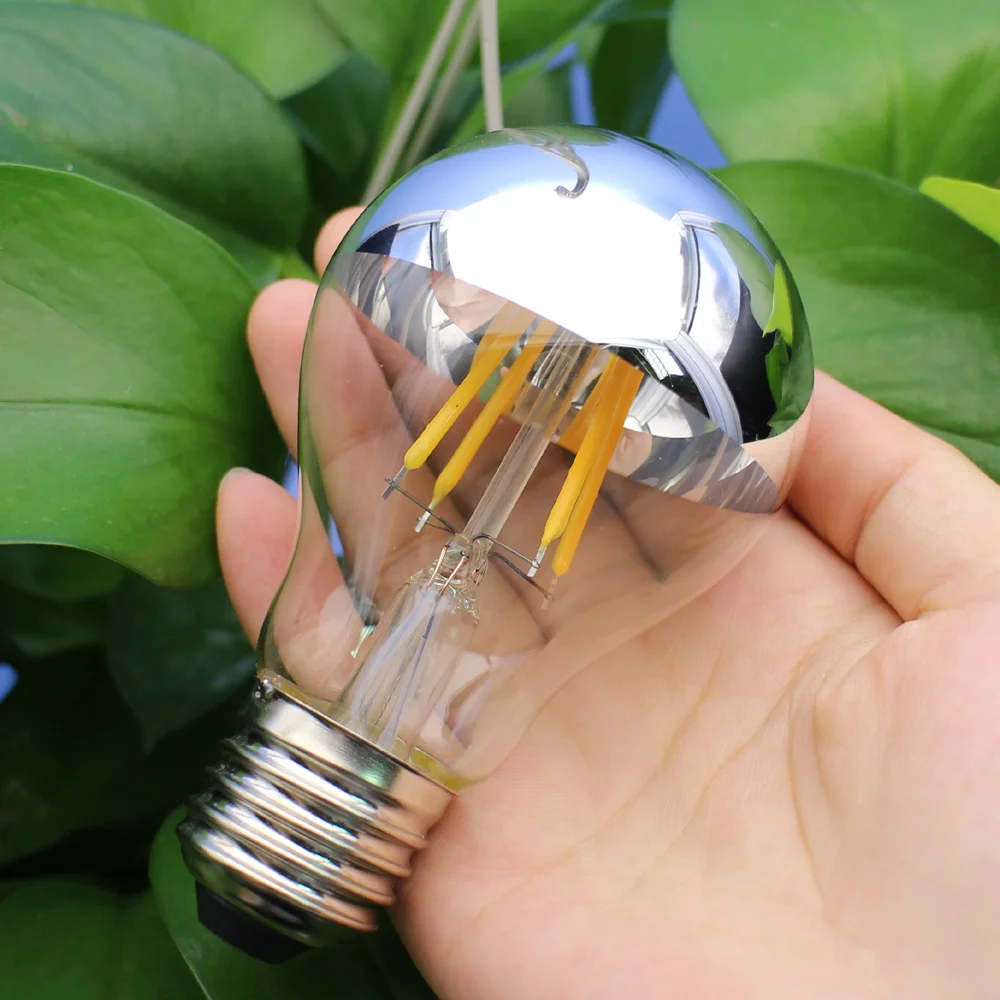 

6W (60W Equivalent) filament LED A60 Half Chrome Light Bulb Edison Silver Vintage E26 Warm White 2700k 120v 110v 100v