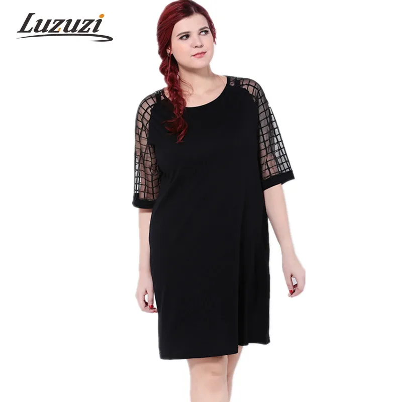 Women Summer Dress Plus Size 6XL Short See through Mesh Grid Sleeve ...