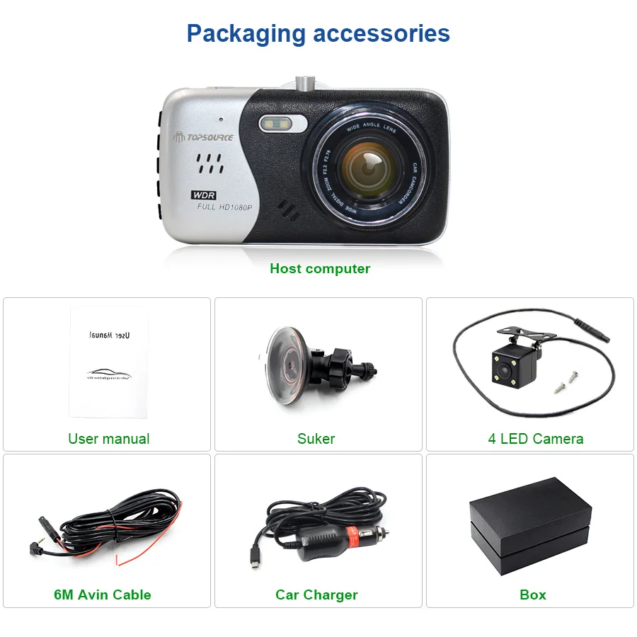 Автомобильный видеорегистратор TOPSOURCE 4 &quot IPS экран Novatek NTK96658 камера T818 Full HD 1080P 170