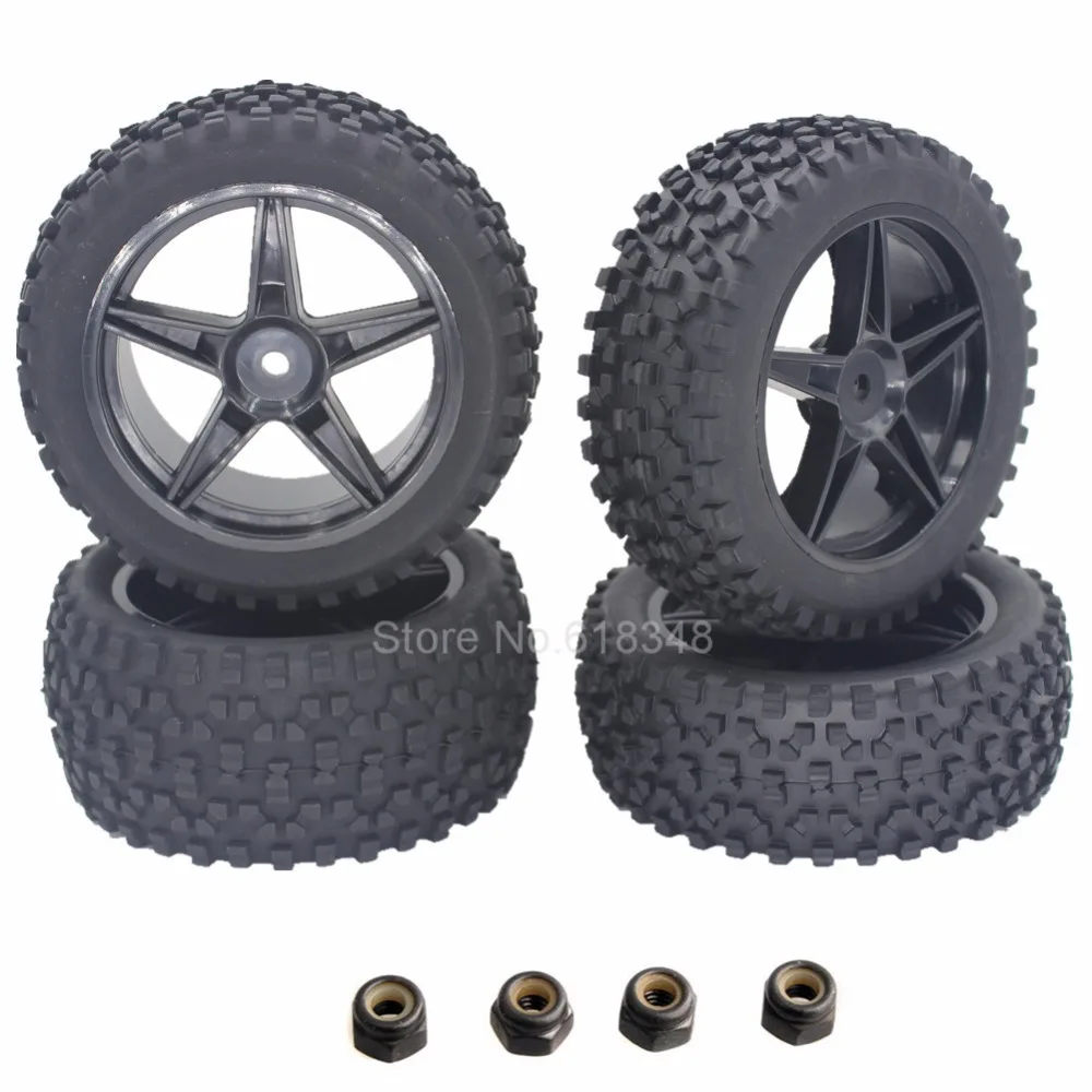 4pcs Pack RC Tires Wheel Rims 12mm Hex Foam Insert For 1 10 Buggy Car Fit