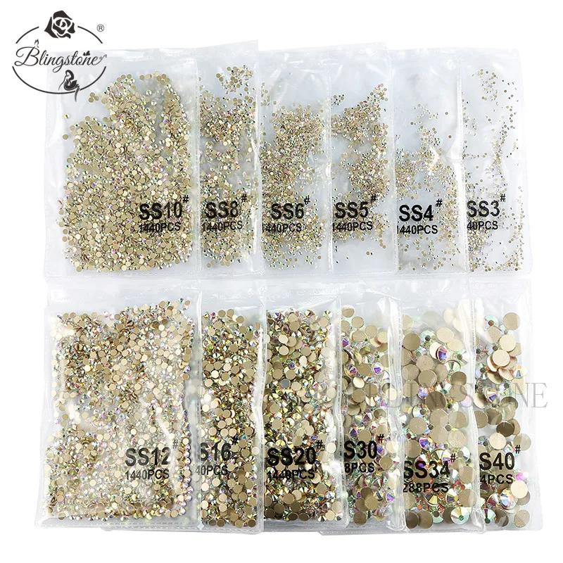 

Crystals gems stones rhinestone non hotfix gold flat back for nail art and design CRYSTAL AB x 1440 piece 030