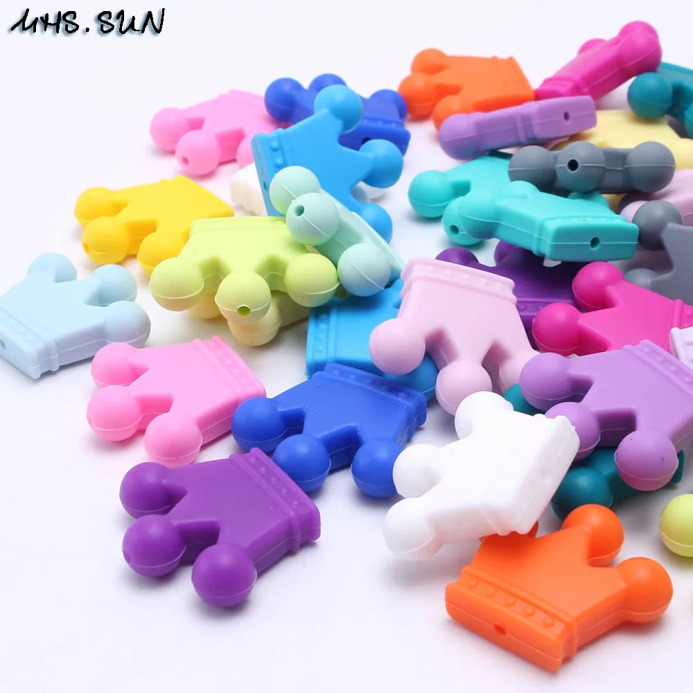 MHS.SUN 40pcs baby chewable teething silicone beads diy holder toy food grade teether crown for nursing jewelry making | Украшения и