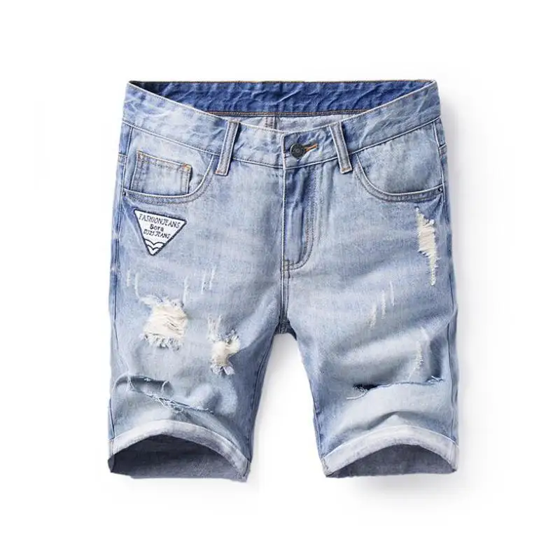 Летние джинсовые шорты мужские прямые тонкие модные джинсы мужские повседневные джинсовые шорты с буквенным принтом