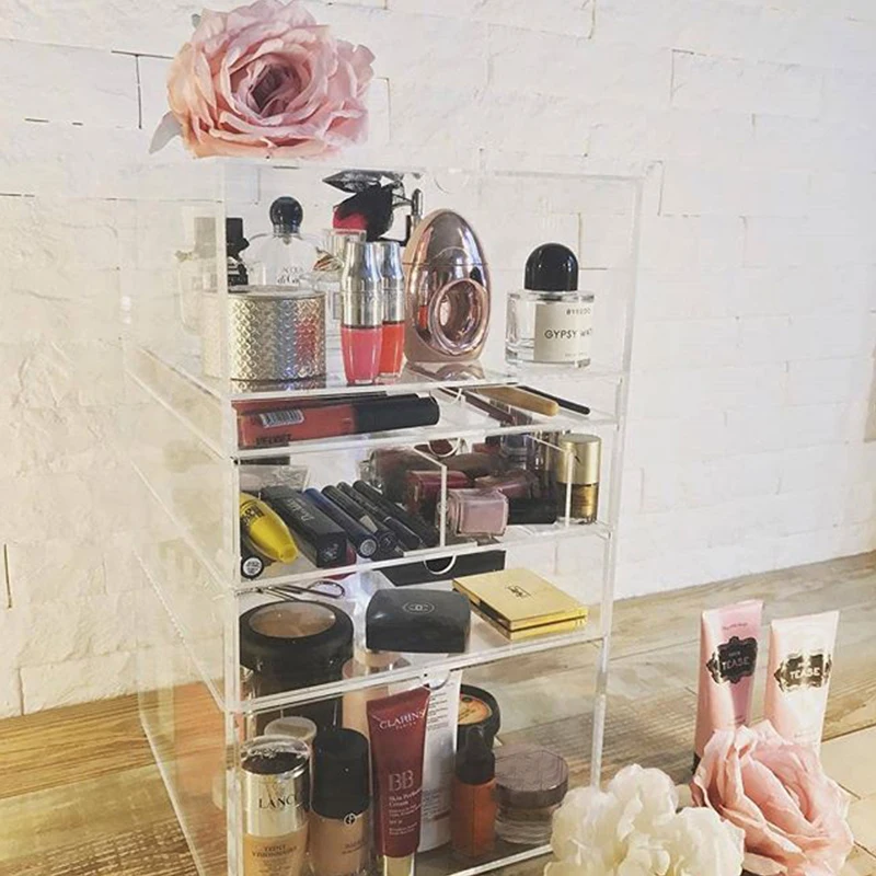 

Transparent Acrylic Makeup Organizer with Drawer Desktop Storage Boxes Clear Desk Make Up Organizer Cosmetic Holder For Girl