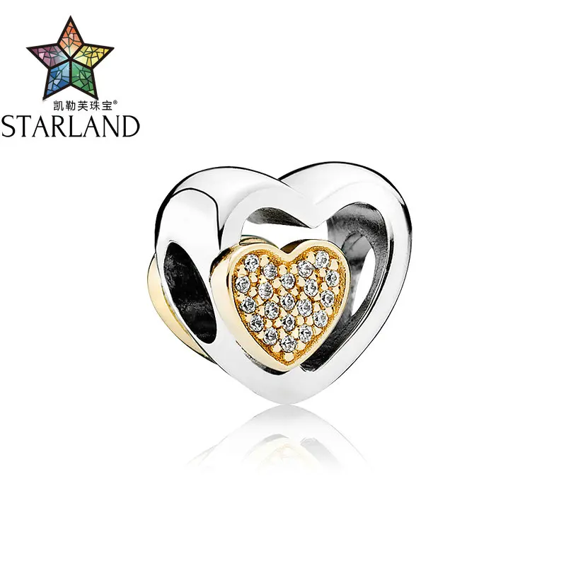 

Starland Fashion Authentic 925 Sterling Silver Heart-dependent Clear CZ Charm Beads Fit Original Bracelet Women 14K Gold Jewelry