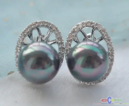 

hot sell new - 12mm round black shell pearl oval inlay hook earring