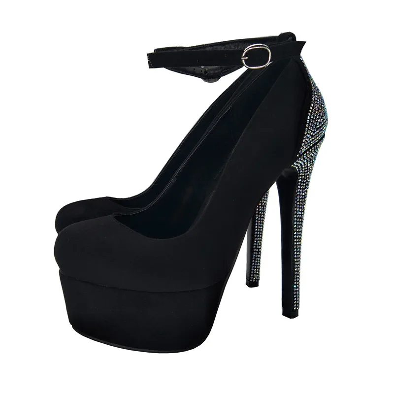 Original Intention US Size 4-10.5 Super High Heels Sexy Black Pumps New Fashion Platform Women Flock Pumps Autumn Shoes Woman