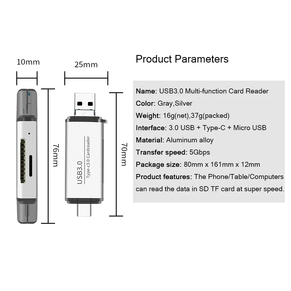 SD TF Card Reader Aluminum Alloy USB 3 0 Type c Micro USB Card Data Interaction 5