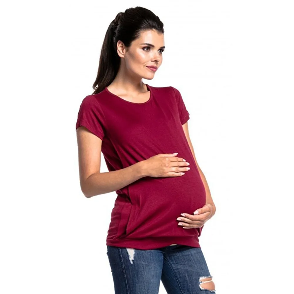 OUTAD Women Pregnancy Clothes Maternity Clothing Cotton O Neck Short Sleeve Breastfeeding Tees Nursing Tops Solid Color T-shirt