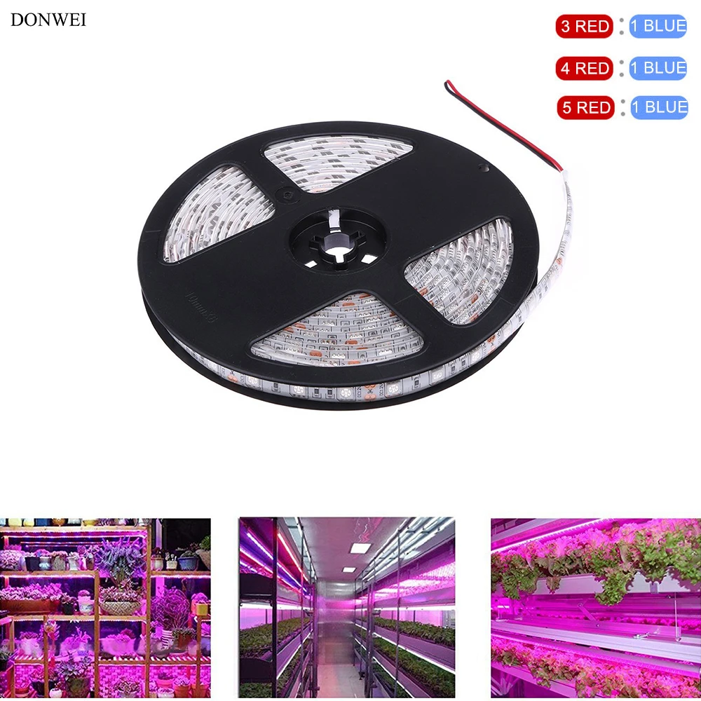 DONWEI 5 м 5050 SMD роста растений светодиодный свет полосы 3:1 4:1 5:1 красный синий свет бусины для сельскохозяйствнных ламп для коробка палатка DIY гидропоники