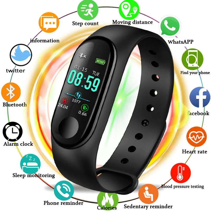 

BANGWEI Men' Women Smart Watches Sport watch LED Color Touch Screen Fitness Band Heart rate blood pressure monitor for Android