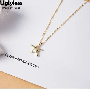 

Uglyless 100% Real 925 Sterling Silver Star Pendants for Women MINI Size Handmade Starfish Necklace with Chain Gold Fine Jewelry