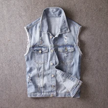 British Fashion Men Vest Light Blue Destroyed Ripped Sleeveless Jackets Men Korean Style Simple Campus Boyfriend Denim Vests British Fashion Men Vest Light Blue Destroyed Ripped Sleeveless Jackets Men Korean Style Simple Campus Boyfriend Denim Vests