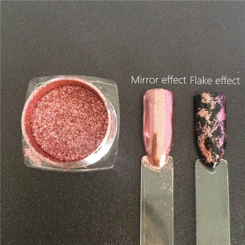

1 BOX 2 Way Pink Platinum Foil Flakes Pigment Mirror & Flake Effect Chrome Nail Powder Glitter Sequins Gel Nail Polish DIY