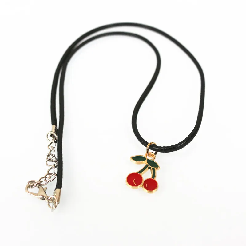 Вишневое ожерелье с подвеской из искусственной кожи, шнурок, короткая цепочка, ожерелье для женщин, ювелирные изделия ручной работы